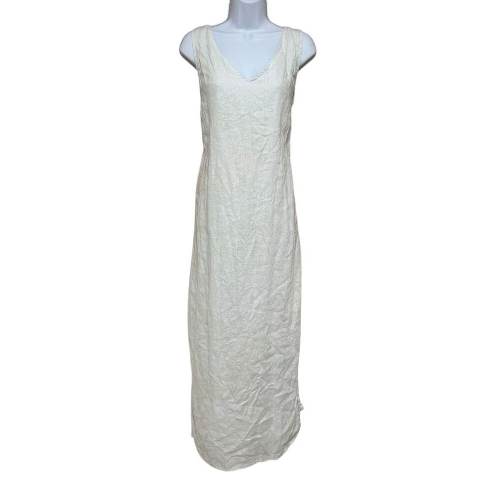 4U Spiegel Cotton Linen Light Yellow Lightweight Split Hem Maxi Dress XL